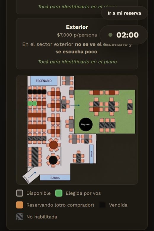 Plano con una mesa elegida en verde y el cronómetro arriba